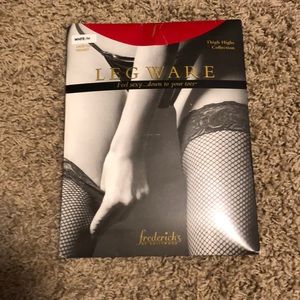 White fishnet thigh high stockings
